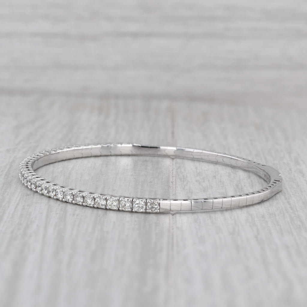 Gray New 2.88ctw Diamond Bead Flexible Bangle Tennis Bracelet 14k White Gold 6.75"