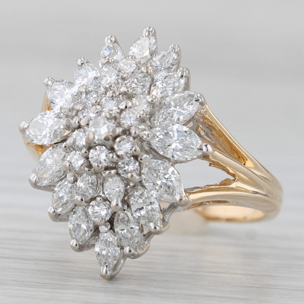 Gray 1.36ctw Diamond Cluster Ring 14k Yellow Gold Size 6.25 Cocktail