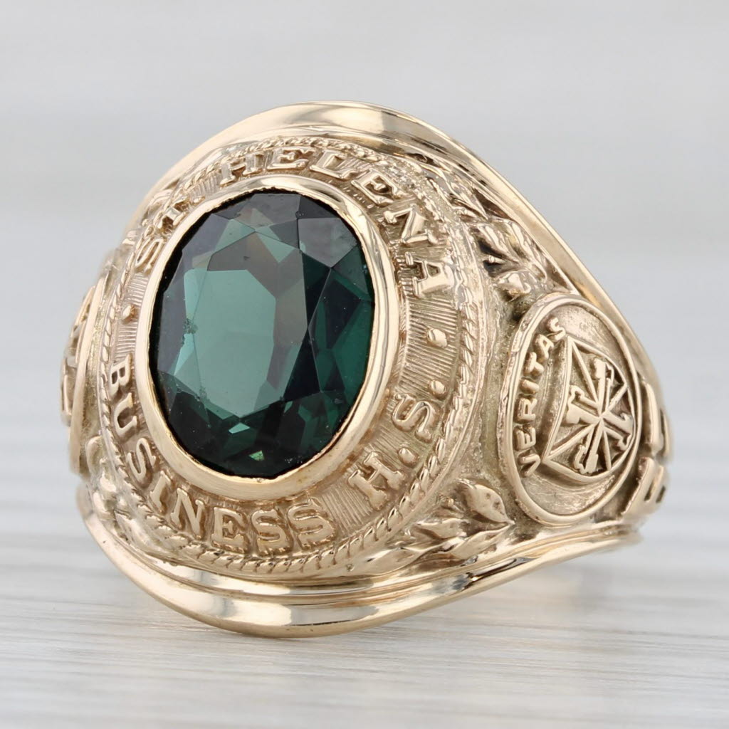 Gray St Helena Business High School Class Ring Lab Created Green Spinel 10k Gold