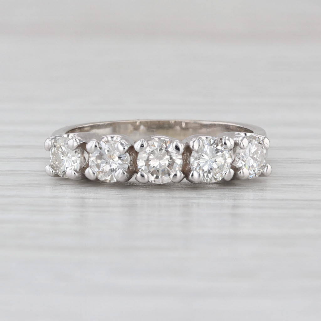 1.07ctw Diamond 5 Stone Ring 14k White Gold Wedding Anniversary Stackable Band