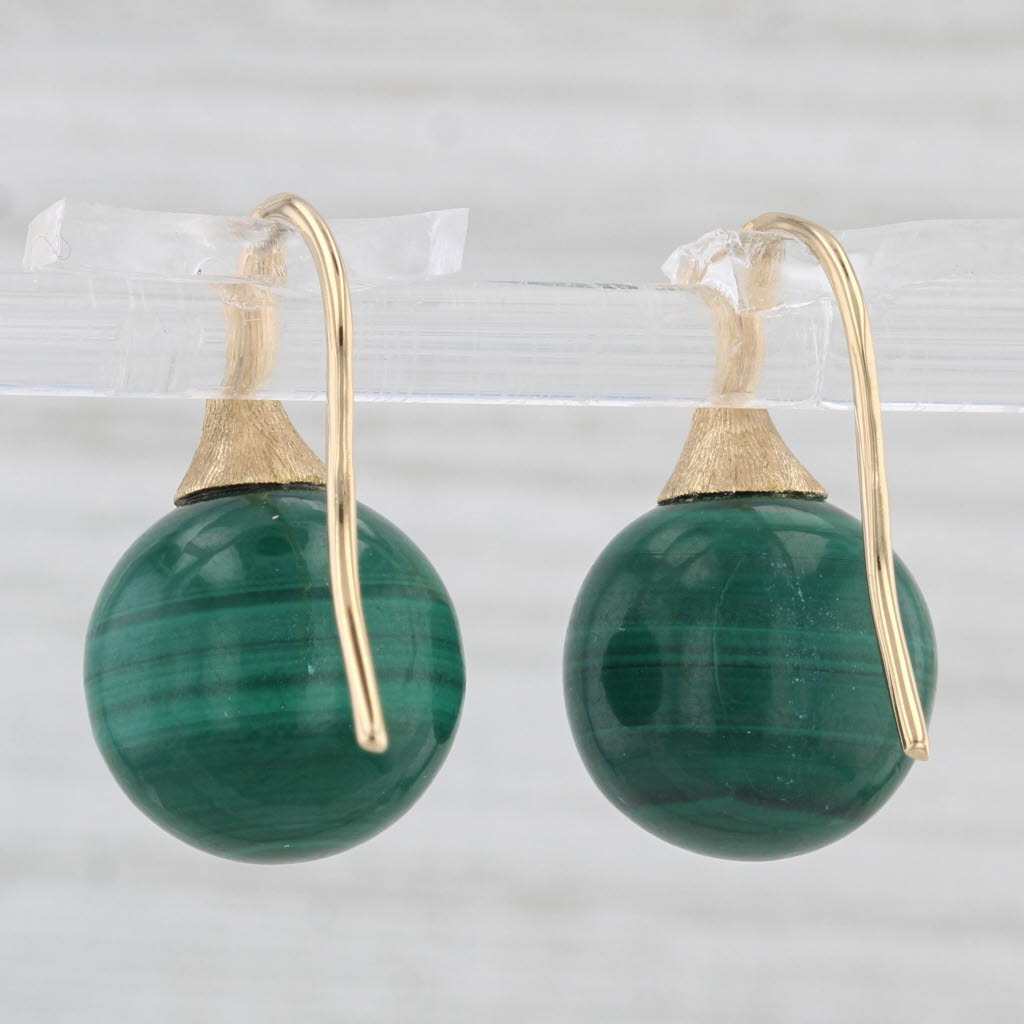 Light Gray Marco Bicego Africa Green Malachite Bead Drop Earrings 18k Gold Hook Posts