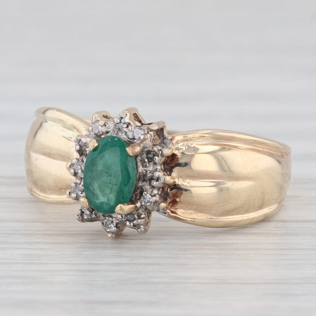 Light Gray 0.44ctw Oval Emerald Diamond Halo Ring 10k Yellow Gold Size 7.25