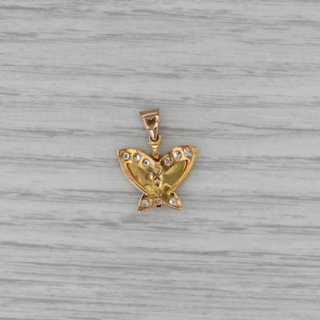 Butterfly Pendant 18k Yellow Gold Glass Enamel Small Drop