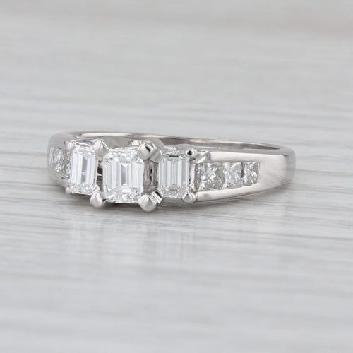 0.98ctw Emerald Cut 3-Stone Diamond Engagement Ring 18k White Gold Size 6.75