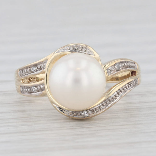 Cultured Pearl Diamond Bypass Ring 10k Yellow Gold Size 7