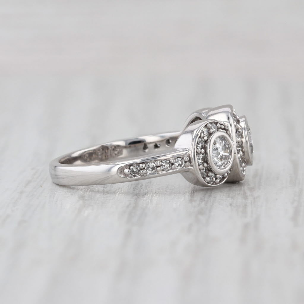 1.10ctw Diamond Halo 3-Stone Ring 14k White Gold Size 6.75 Engagement