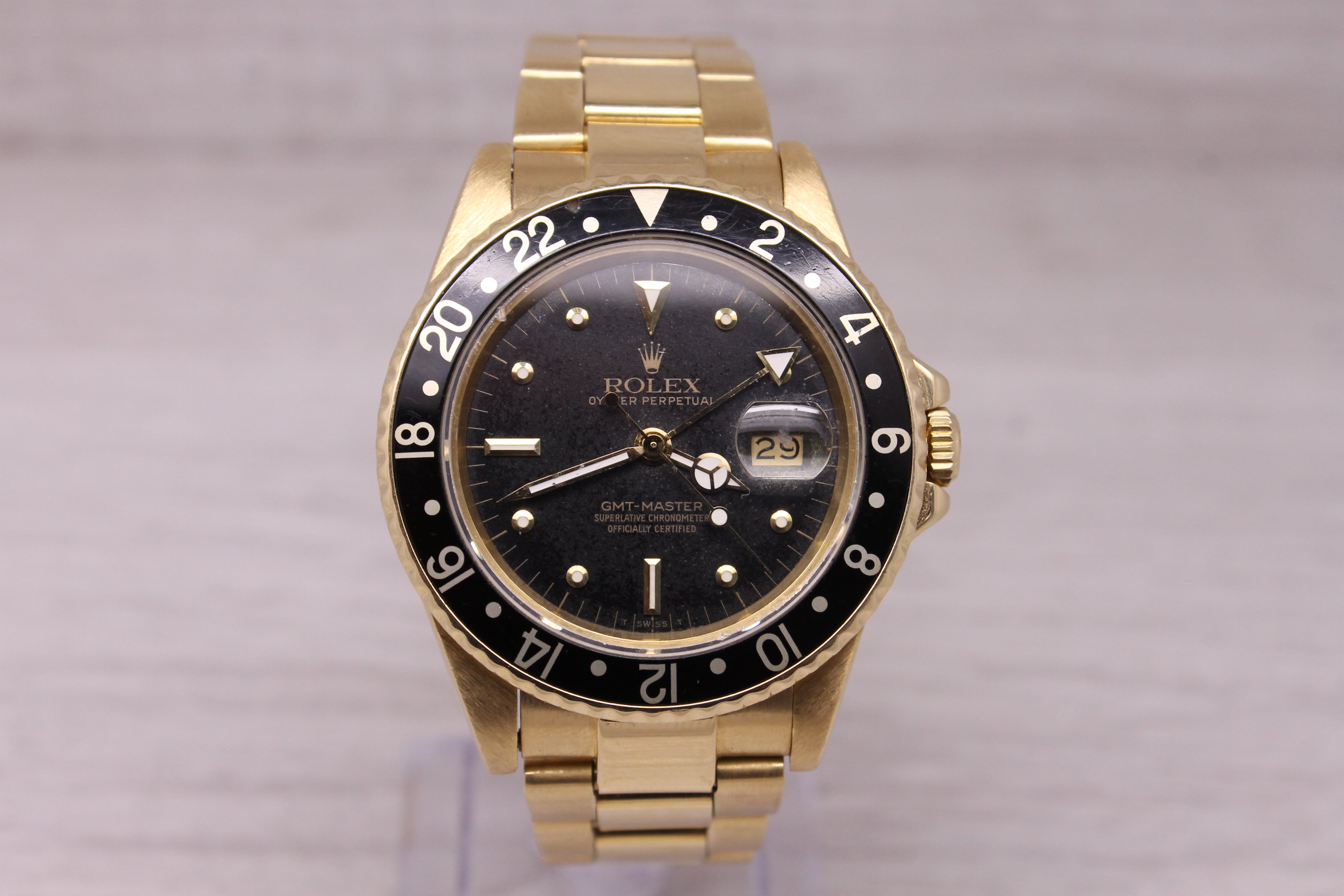 Vintage 1982 Rolex GMT Master 16758 18k Gold Mens Automatic Watch Nipple w B&P
