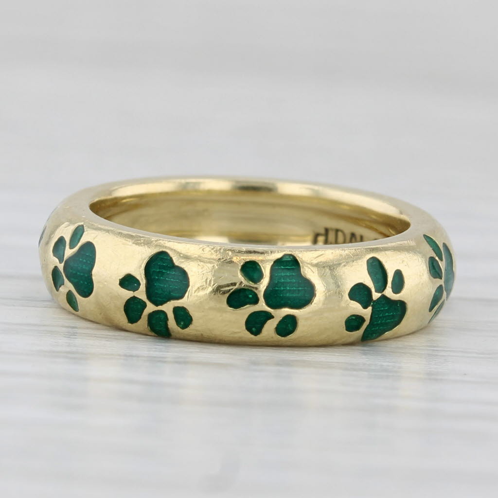 Light Gray Hidalgo Paw Print Ring 18k Yellow Gold Enamel Size 4.5 Band Stackable