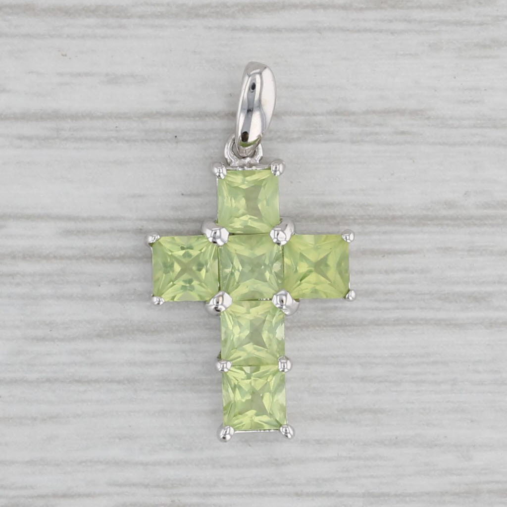 Gray 1.50ctw Peridot Cross Pendant 14k White Gold Small Drop Religious Jewelry