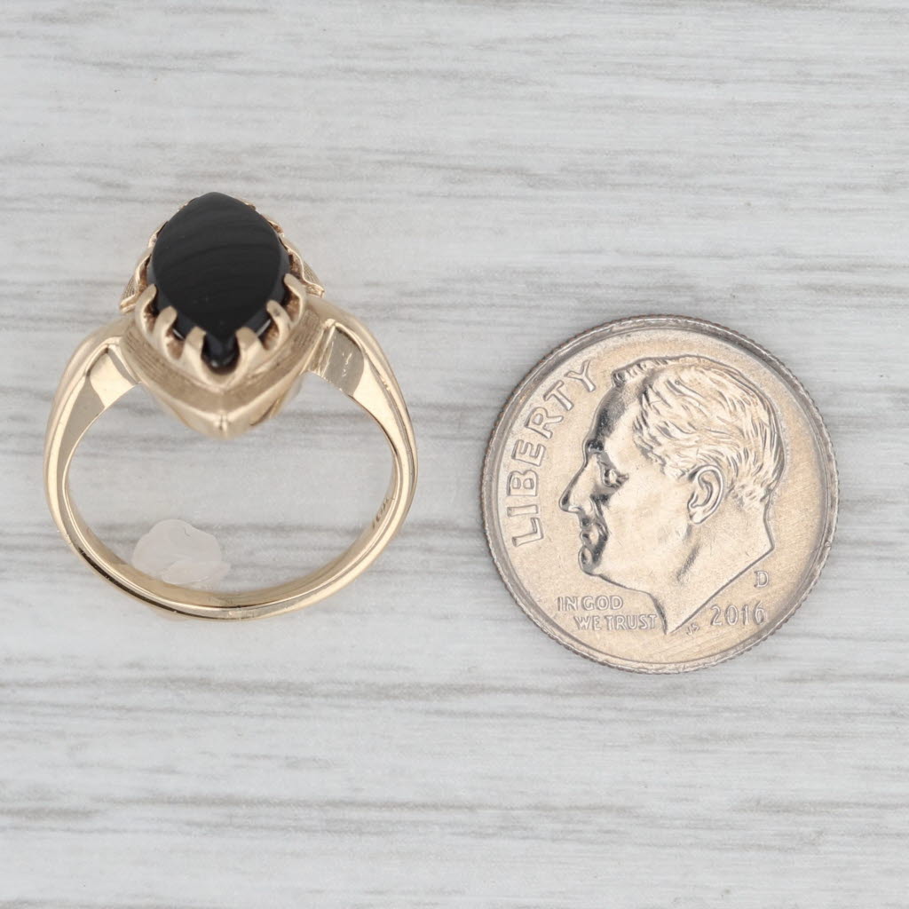 Vintage Onyx Navette Signet Ring 10k Yellow Gold Size 4