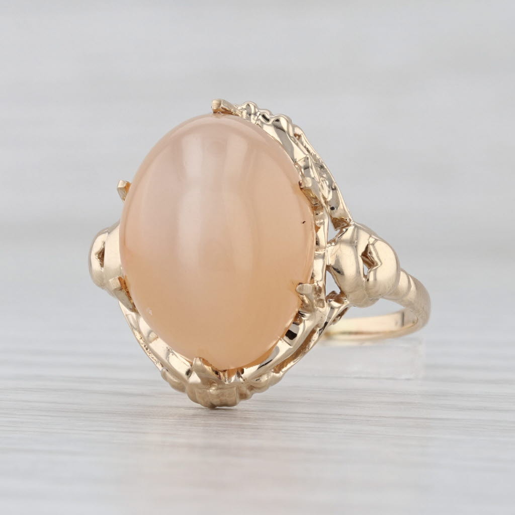 Peach Cat's Eye Moonstone Ring 10k Yellow Gold Size 9 Oval Cabochon