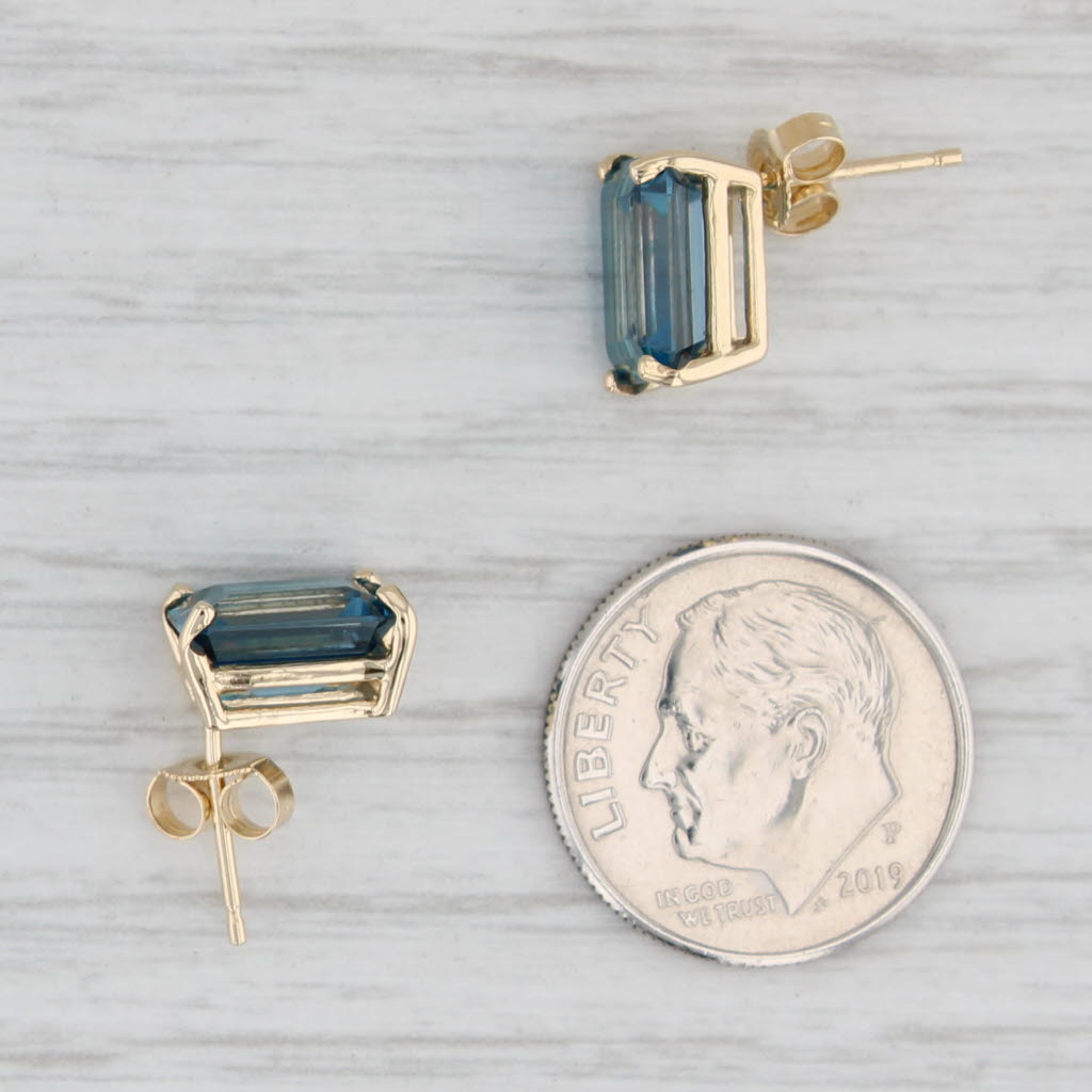 Light Gray 6ctw London Blue Topaz Emerald Cut Stud Earrings 14k Yellow Gold Solitaire Studs