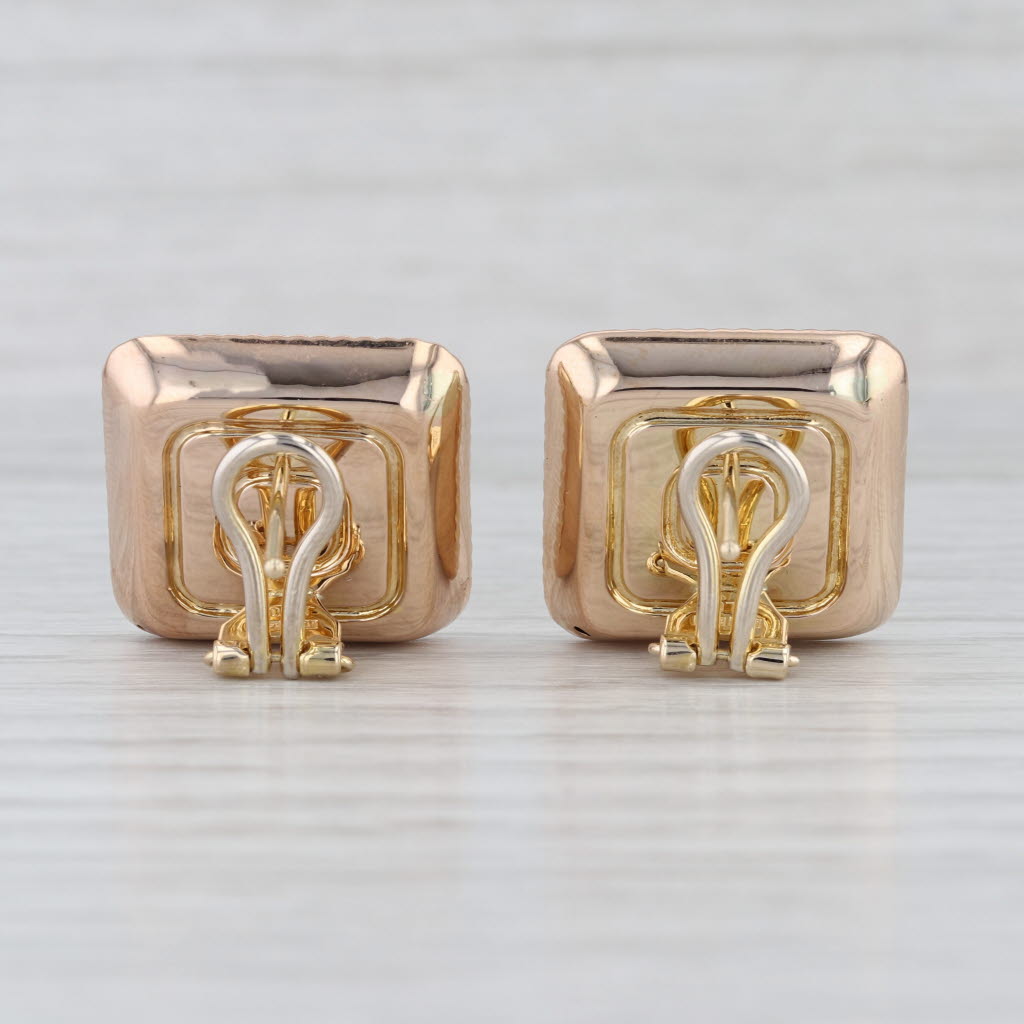 Milor Italy Ornate Square Stud Earrings 14k Yellow Gold Omega Backs Light Weight