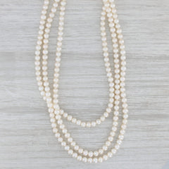 3-Strand Cultured Pearl Bead Necklace 14k Yellow Gold Clasp 16.5