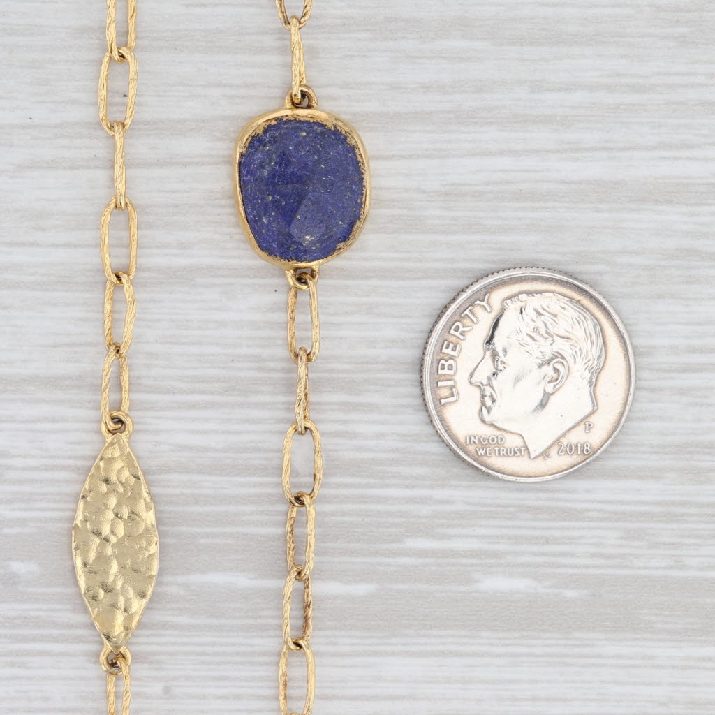 New Nina Wynn Lapis Lazuli Station Necklace Sterling Gold Vermeil 42" Adjust