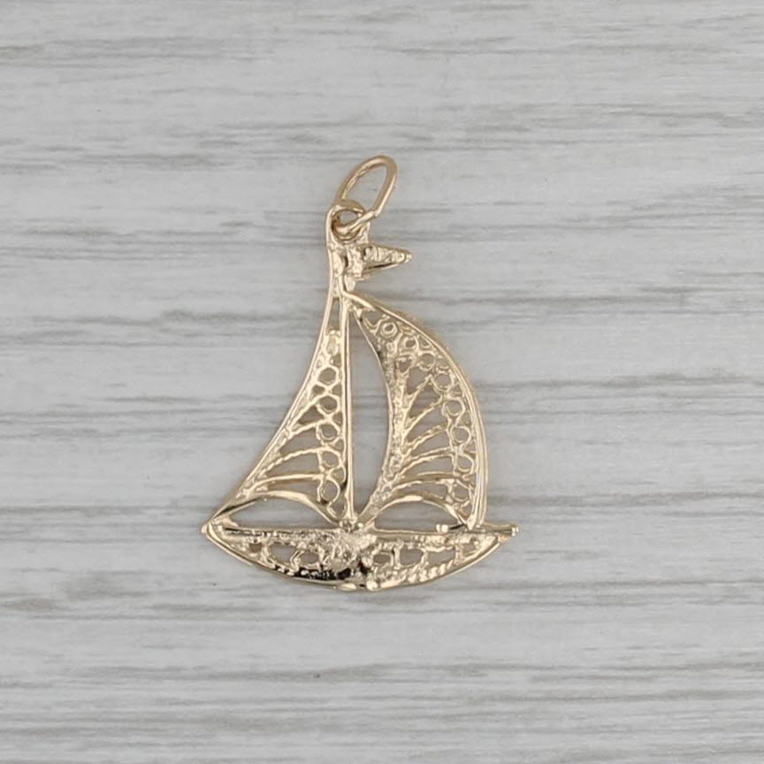 Sailboat Charm 14k Yellow Gold Nautical Pendant