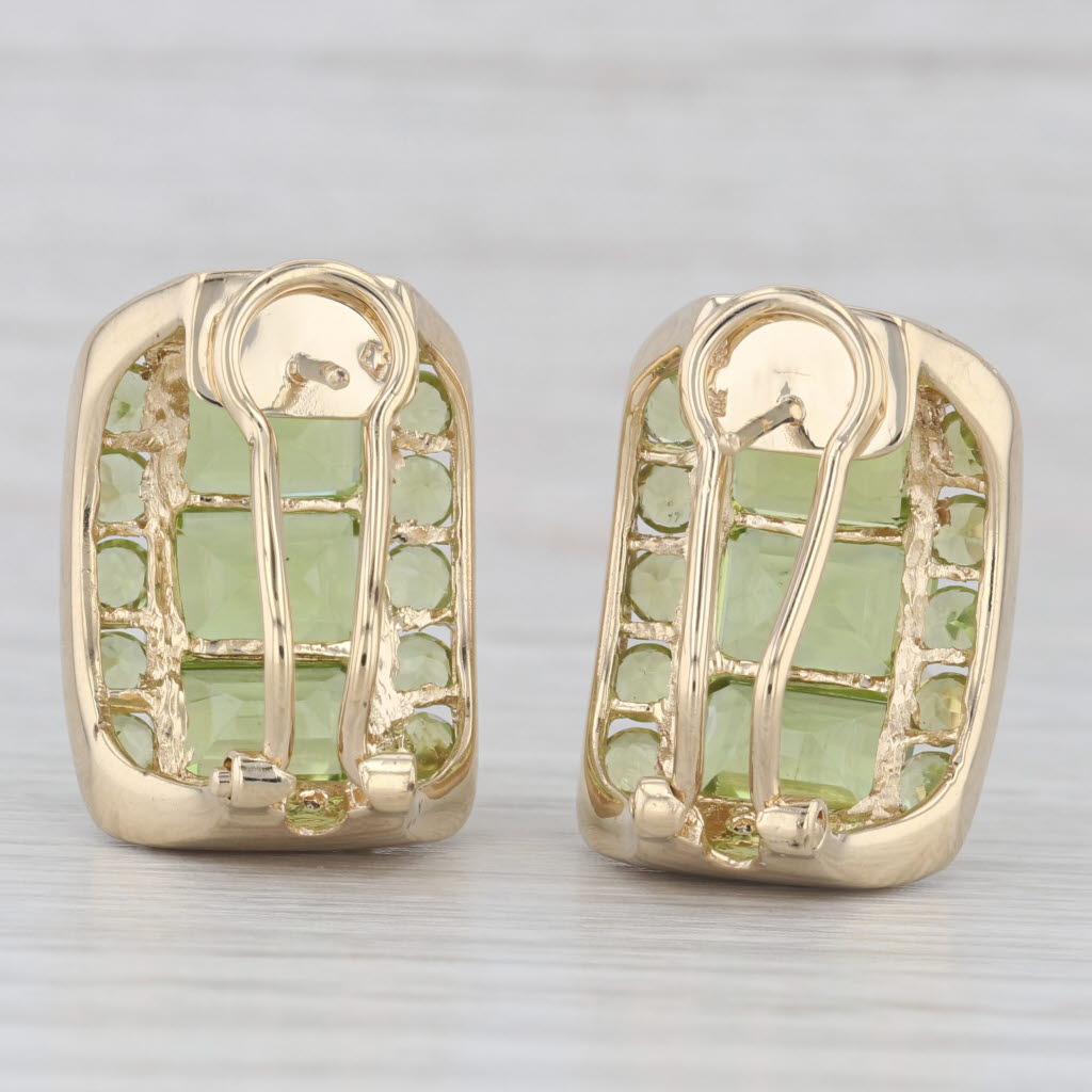 Light Gray 11.90ctw Peridot Diamond Drop Earrings 14k Yellow Gold Omega Backs Statement