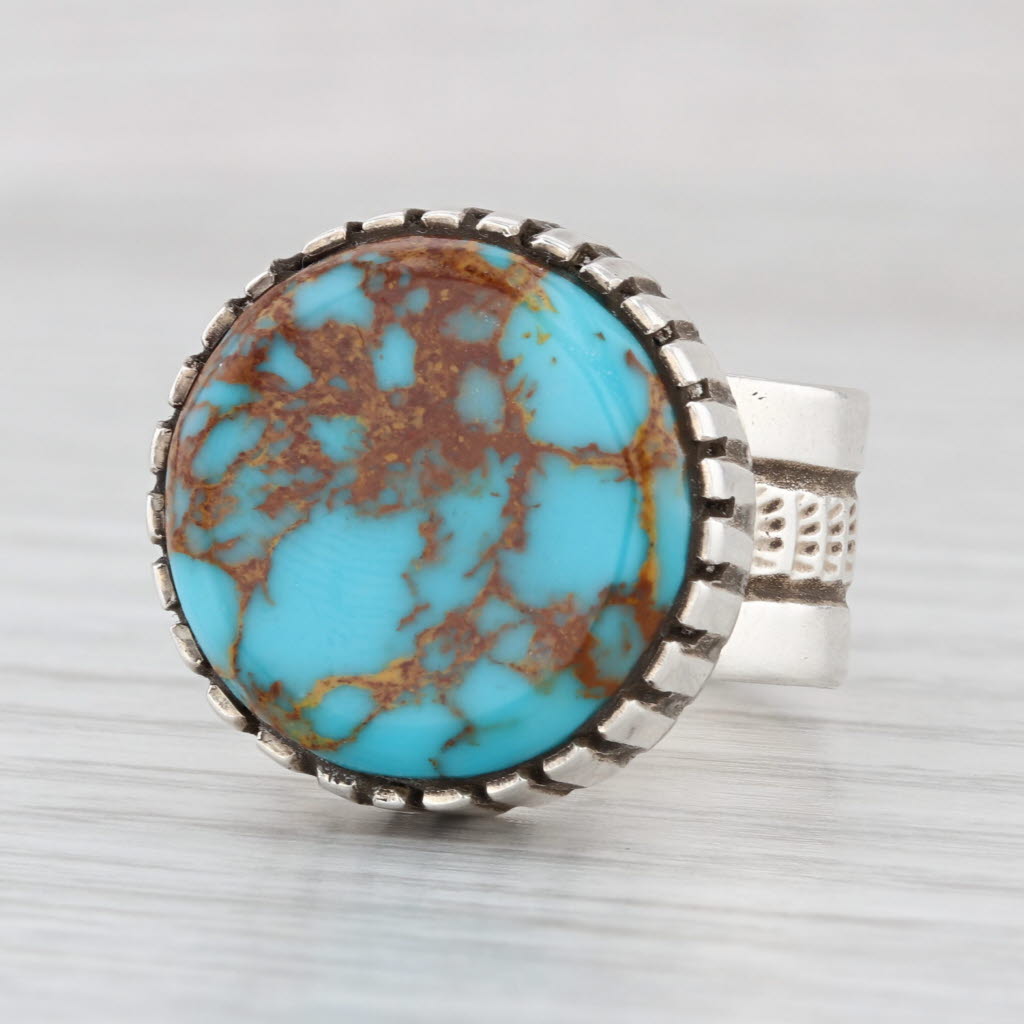 Vintage Native American Resin Ring Sterling Silver Imitation Turquoise Kewa Sz 8