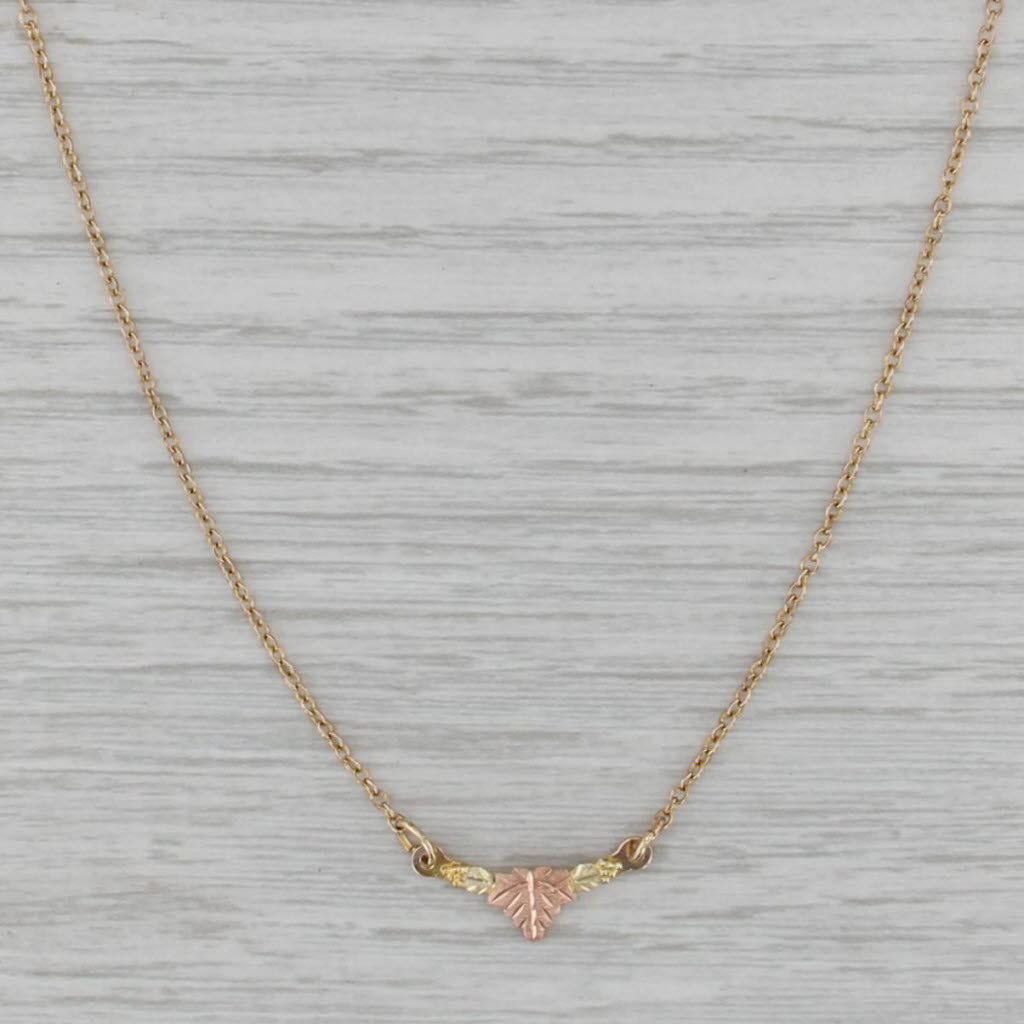 Landstroms Black Hills Gold Leaf Necklace 10k Yellow Rose Green Gold 15.75"