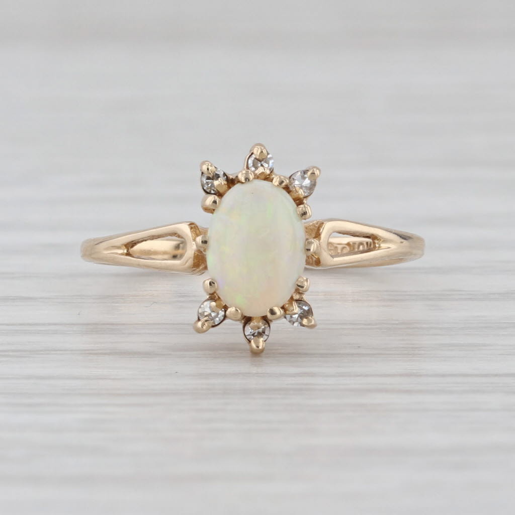 Oval Cabochon Opal Ring 10k Yellow Gold Size 6 Diamond Accents