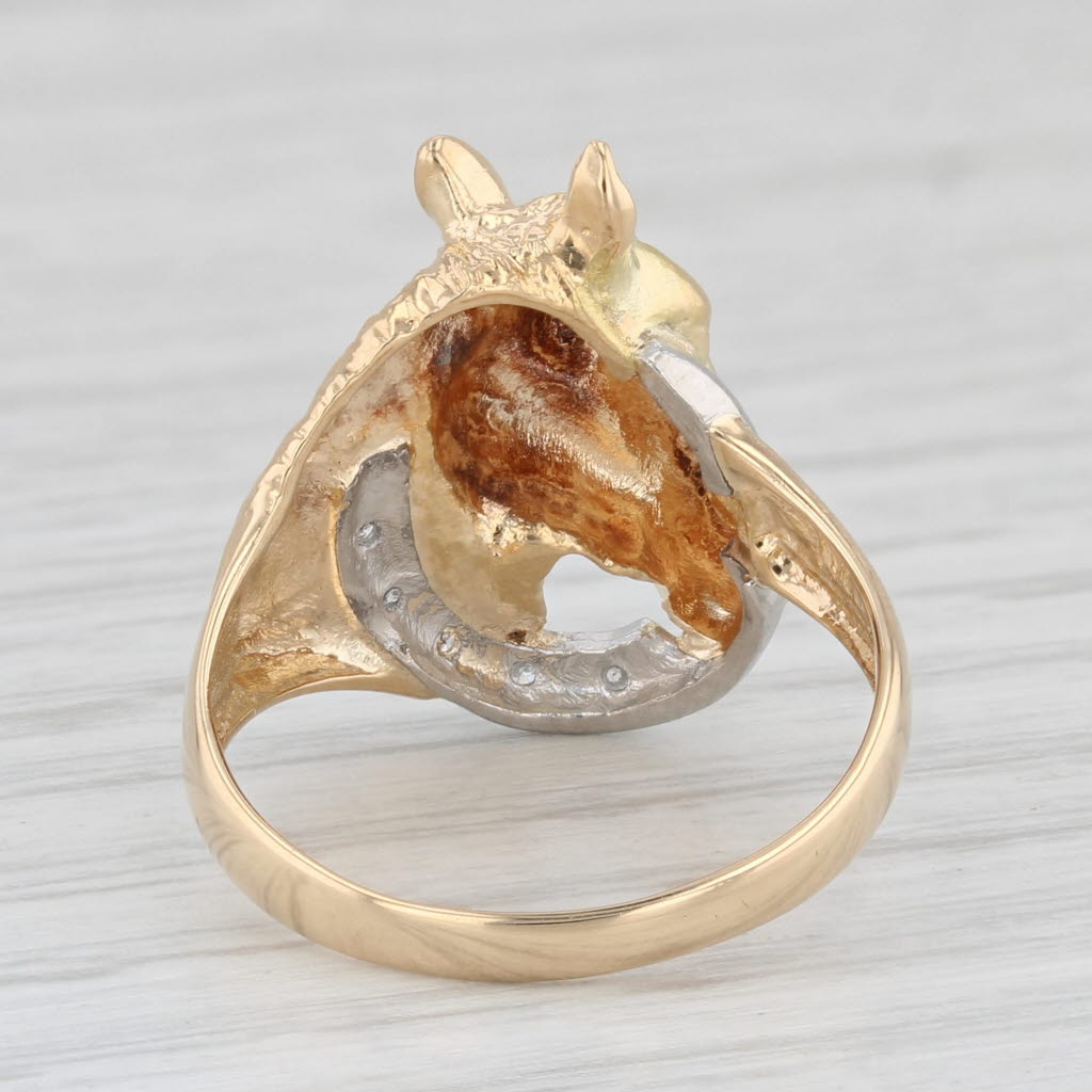 Light Gray Diamond Accented Horse Ring 18k Yellow Gold 900 Platinum Size 6.25