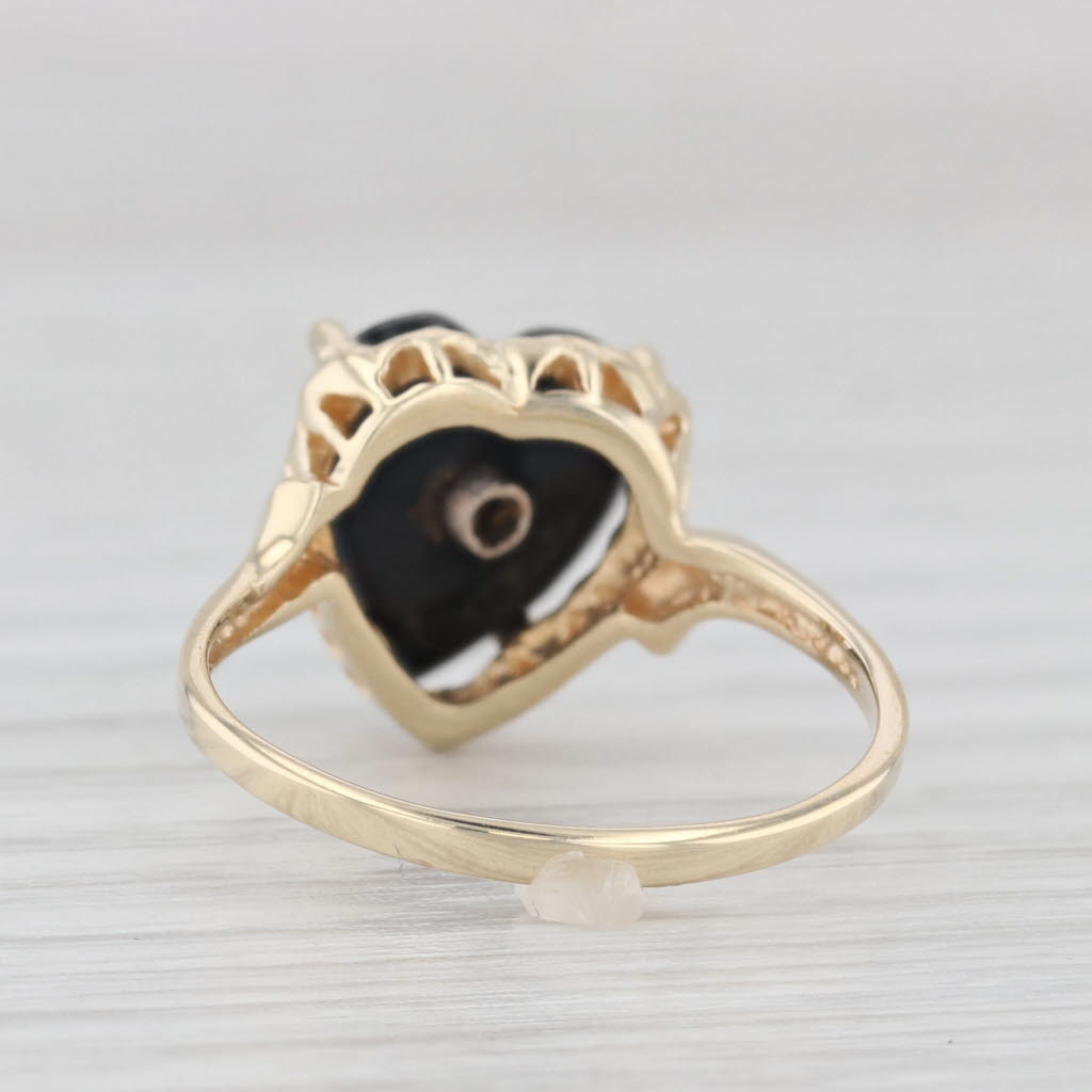 Light Gray Vintage Onyx Heart Diamond Ring 10k Yellow Gold Size 5.5