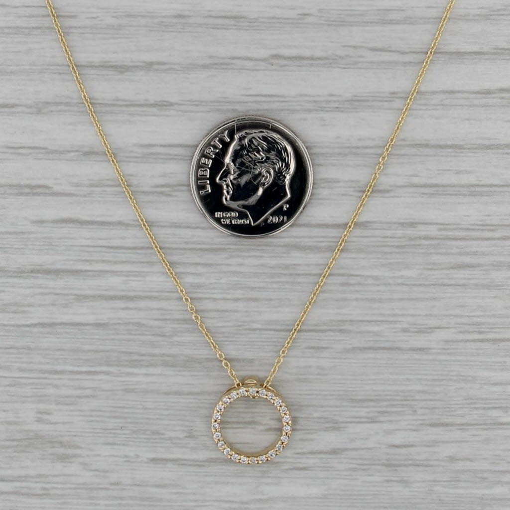 New Roberto Coin Tiny Treasures Diamond Circle Pendant Necklace 18k Gold 16"-18"