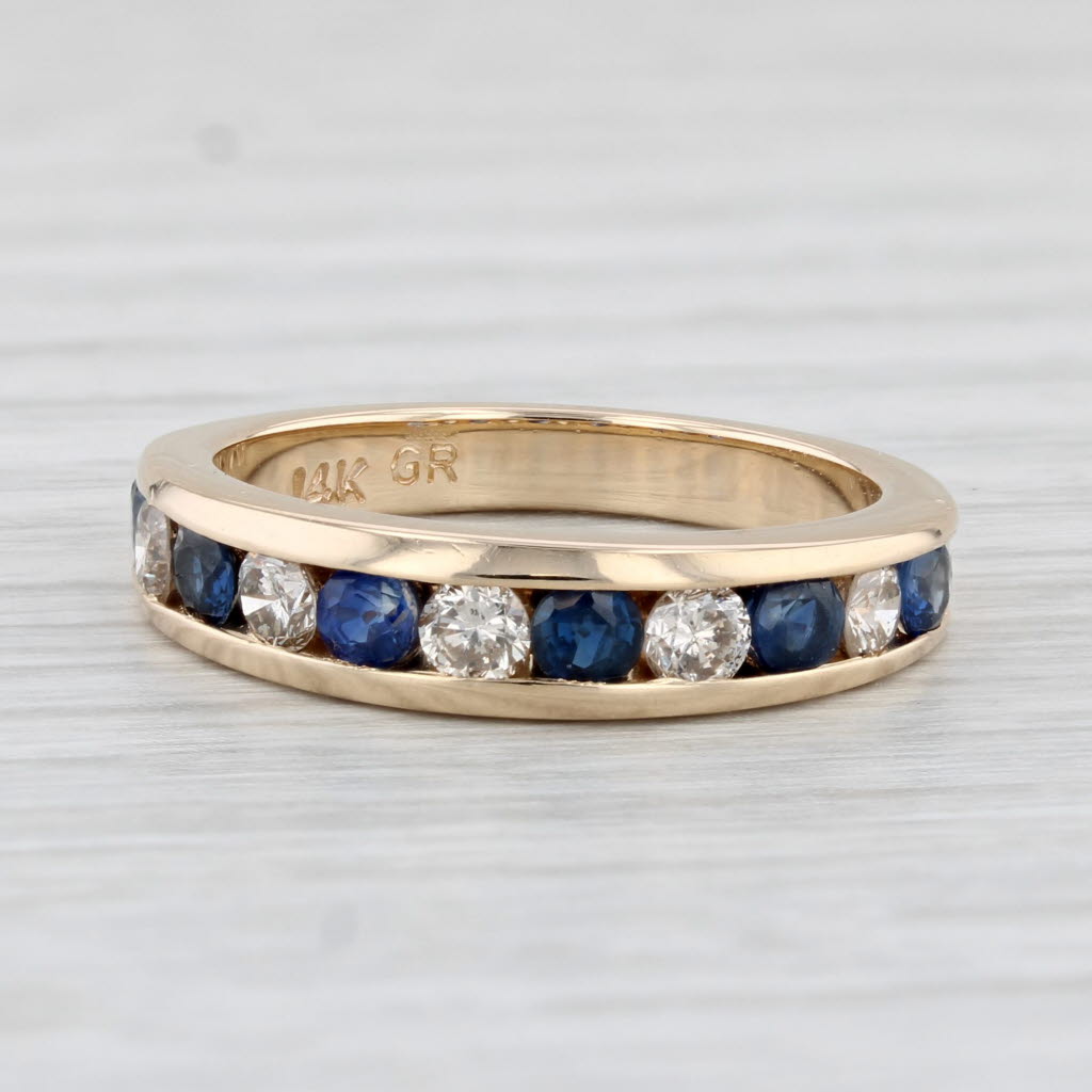 Light Gray 1.02ctw Blue Sapphire Diamond Ring 14k Yellow Gold Size 6-6.25 Stackable Band