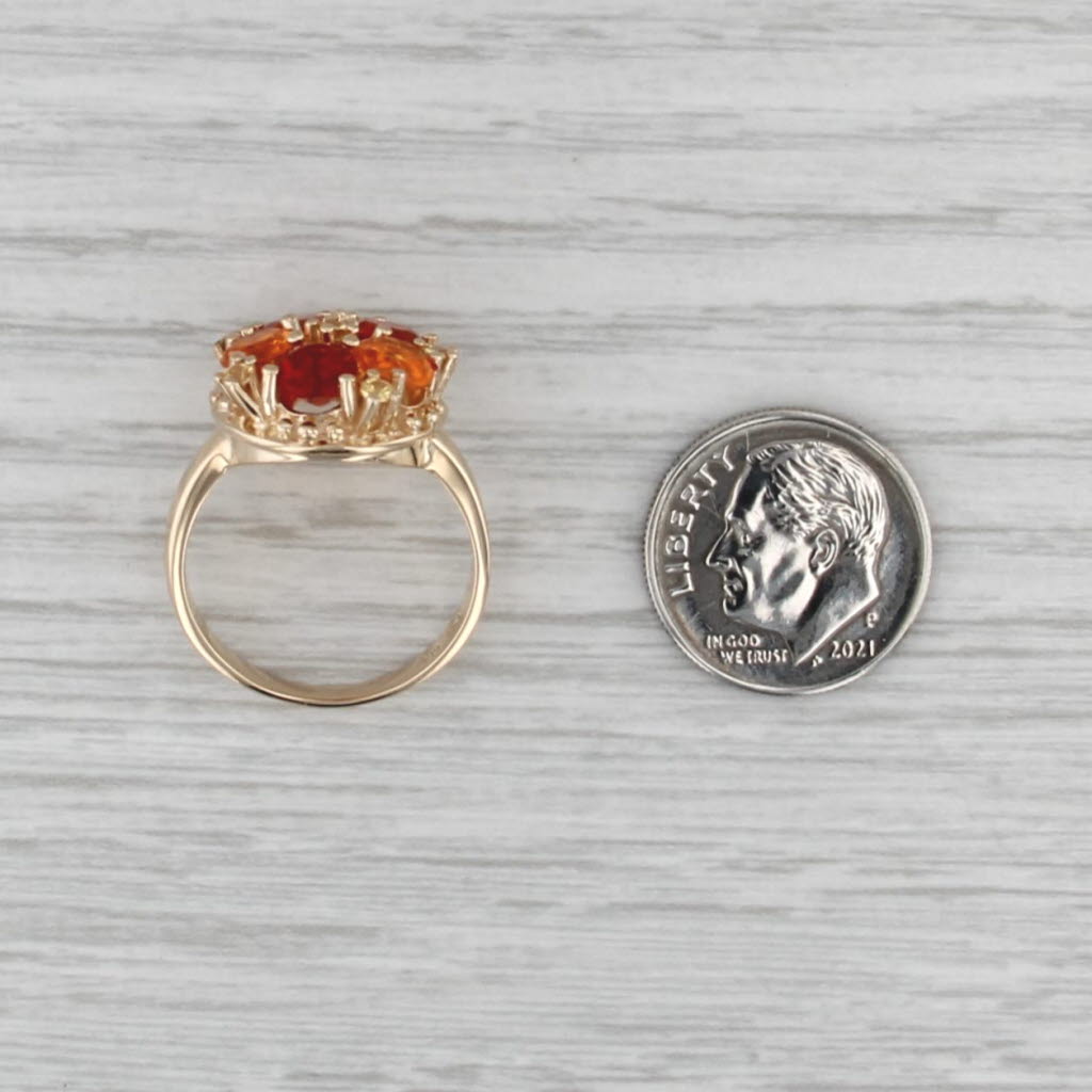 Yellow Orange Fire Opal Cluster Ring 14k Yellow Gold Size 7