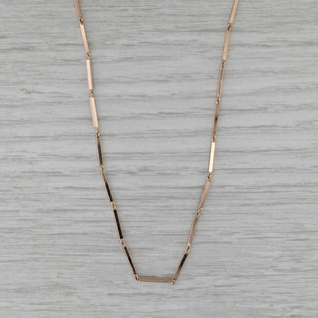 Vintage Watch Chain Style Bar Link Necklace 14k Yellow Gold 1.2mm 24" Long Chain