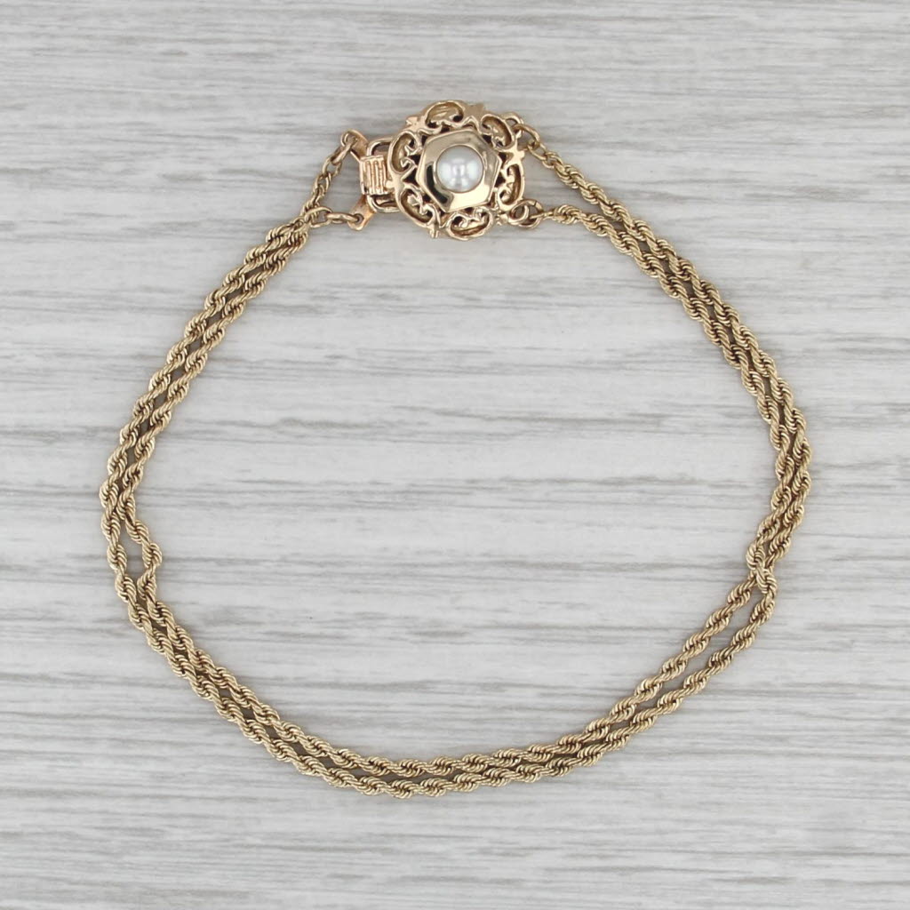 Richard Glatter Cultured Pearl Double Slide Charm Starter Bracelet 14k Gold