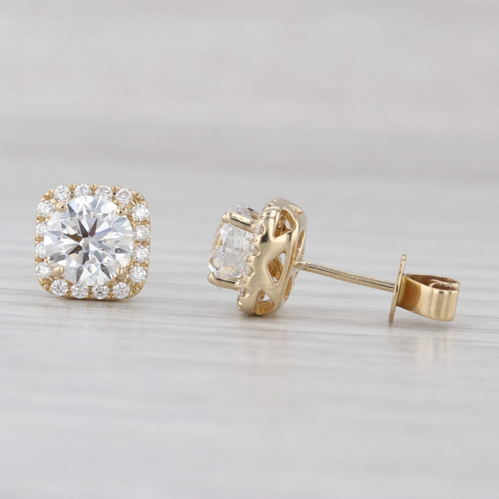 2.30ctw Round Diamond Halo Stud Earrings 14k Yellow Gold IGI VS1 Studs