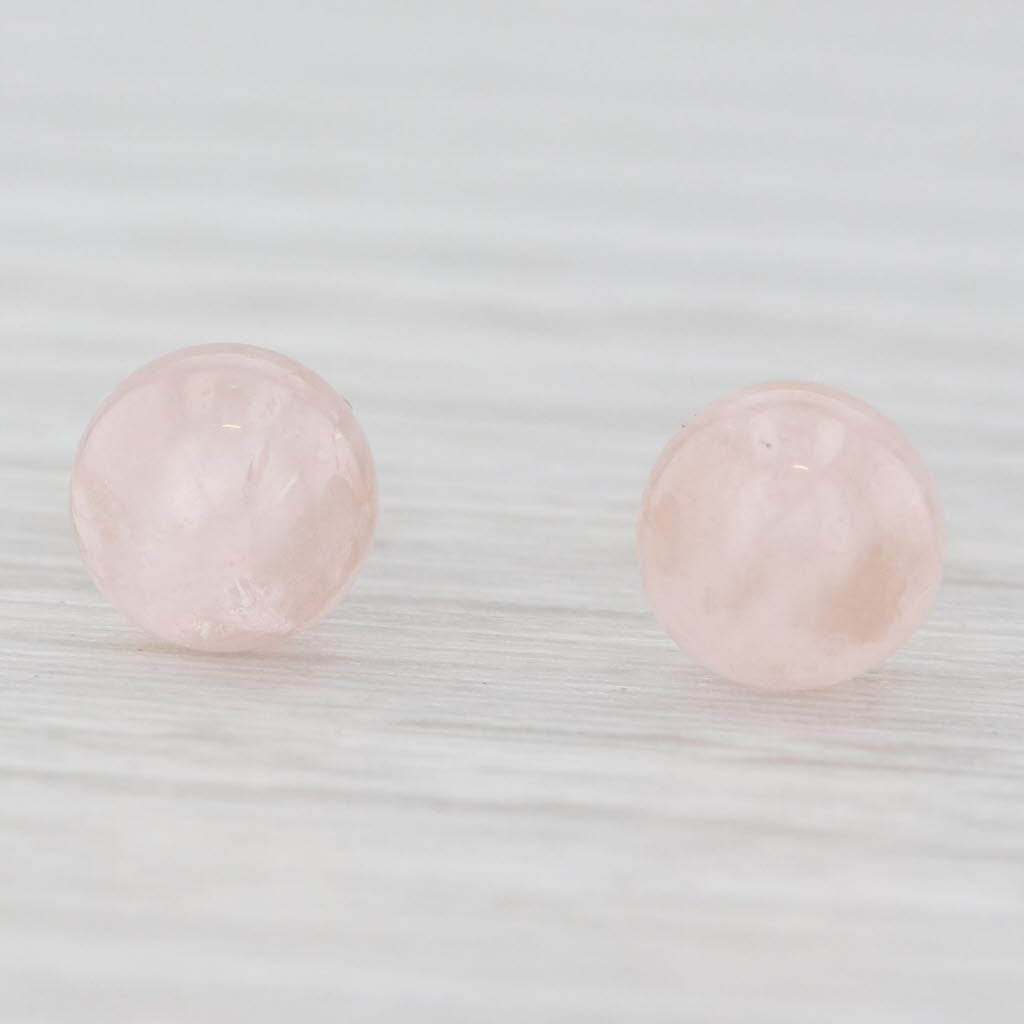 Light Gray 6.3mm Pink Rose Quartz Stud Earrings 14k Yellow Gold Round Solitaire Studs