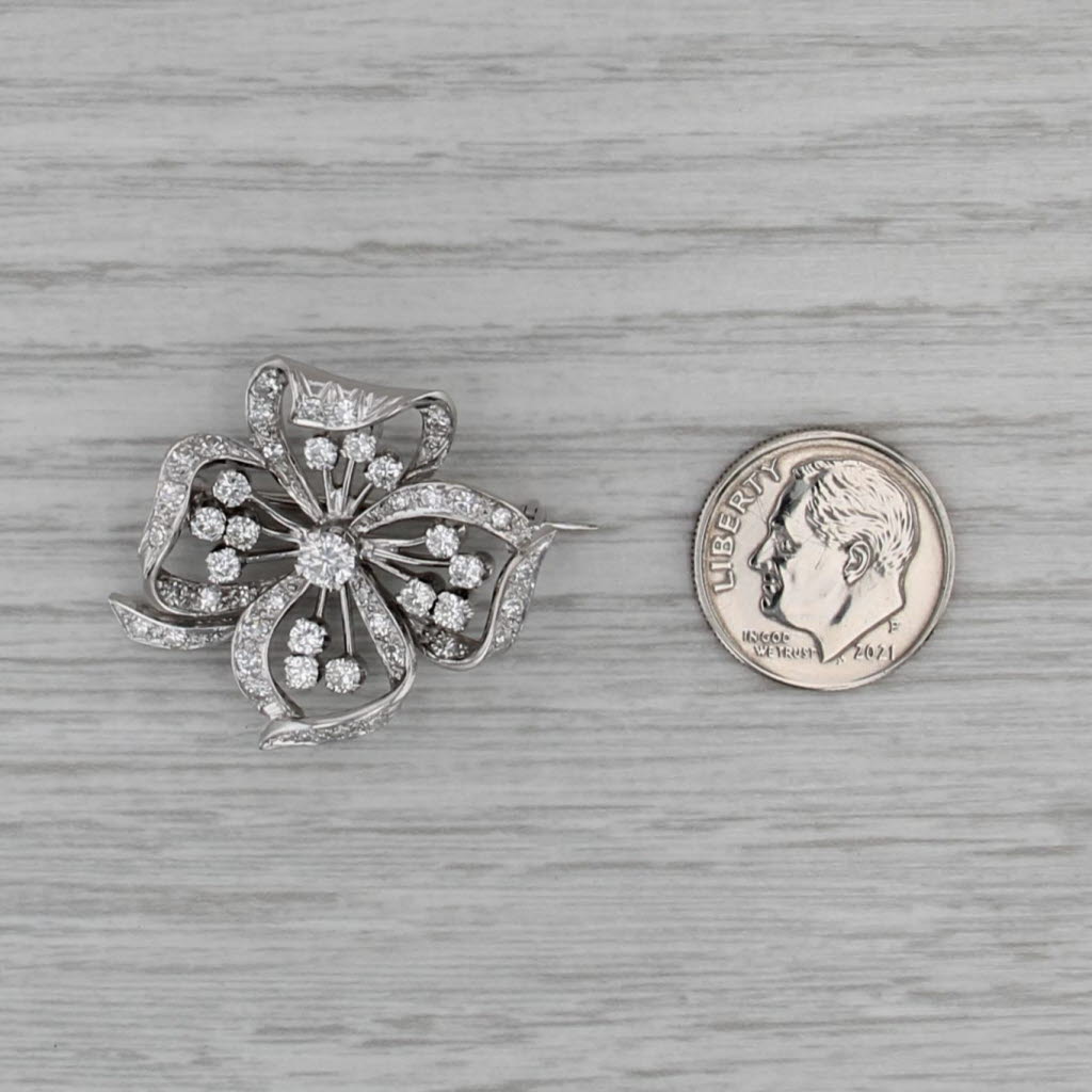 Cropp & Farr 1.10ctw Diamond Flower Brooch 18k Gold Vintage Pin Gowland Box