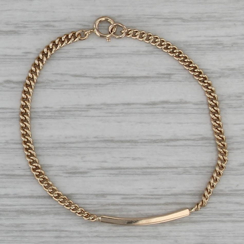 Baby ID Bracelet 14k Yellow Gold Engravable Bar 4.75" Small Size Curb Chain