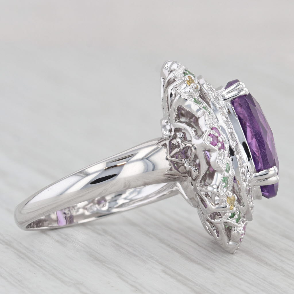 Light Gray 6.37ctw Amethyst Diamond Sapphire Garnet Ring 14k White Gold Sz 8 Cocktail Halo