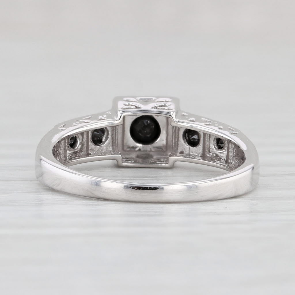 Light Gray 0.57ctw Black Diamond Engagement Ring 10k White Gold Engagement Size 7.25