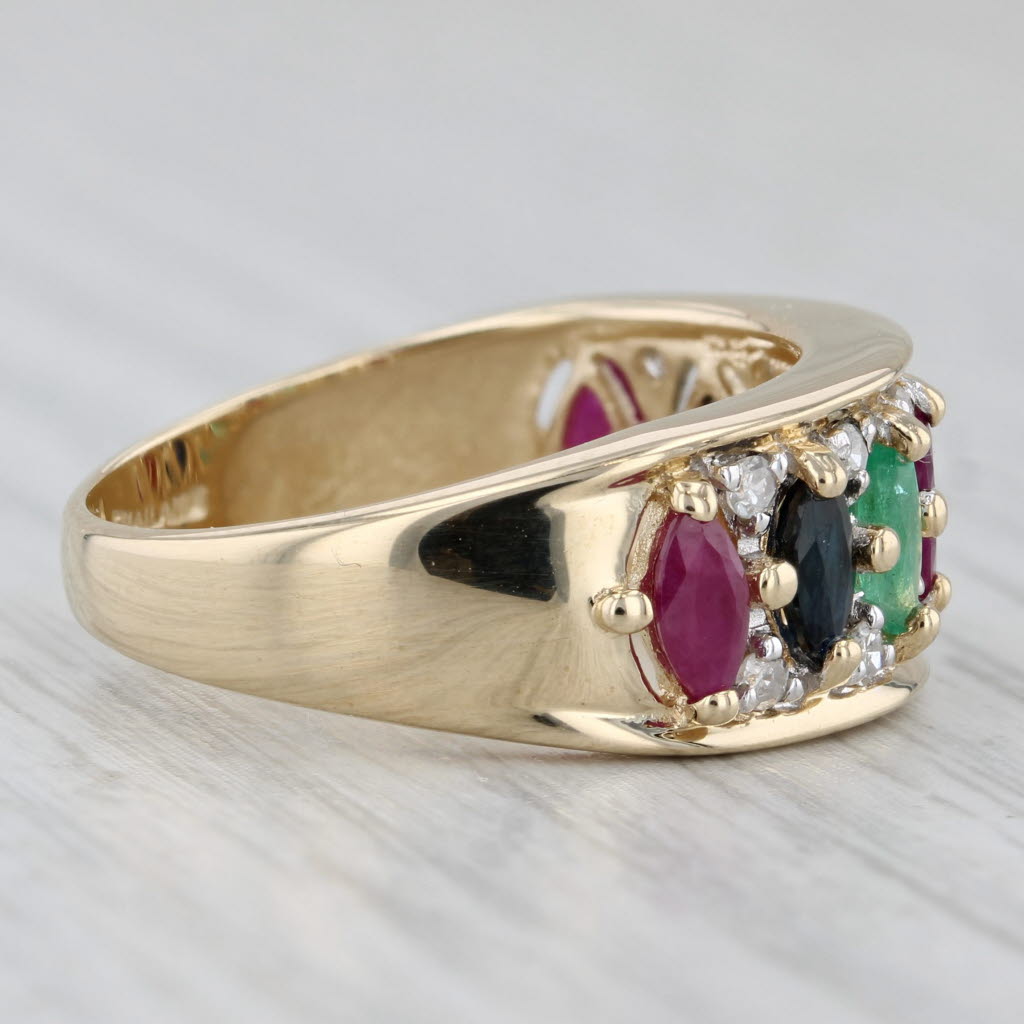 Gray 1.14ctw Multi-Gemstone Ring 14k Yellow Gold Size 8 Emerald Sapphire Ruby Diamond