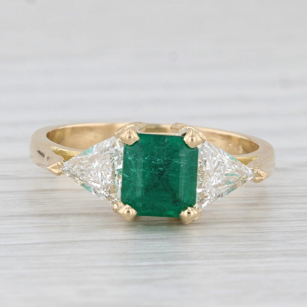 Light Gray 2.30ctw Emerald Cut Emerald Diamond Ring 18k Yellow Gold Size 7.5 Engagement GIA