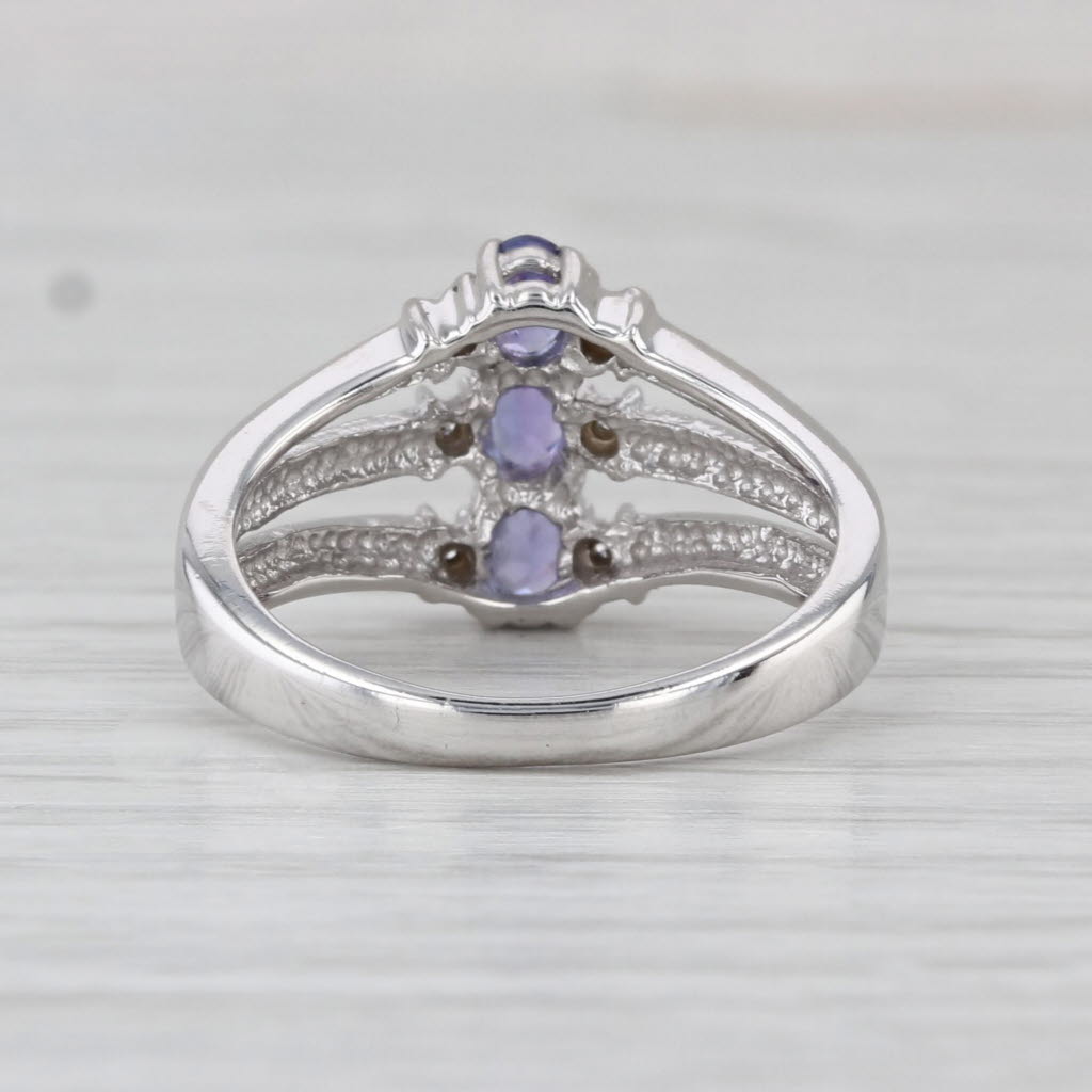 0.62ctw Tanzanite 3-Stone Diamond Ring 14k White Gold Size 6.5