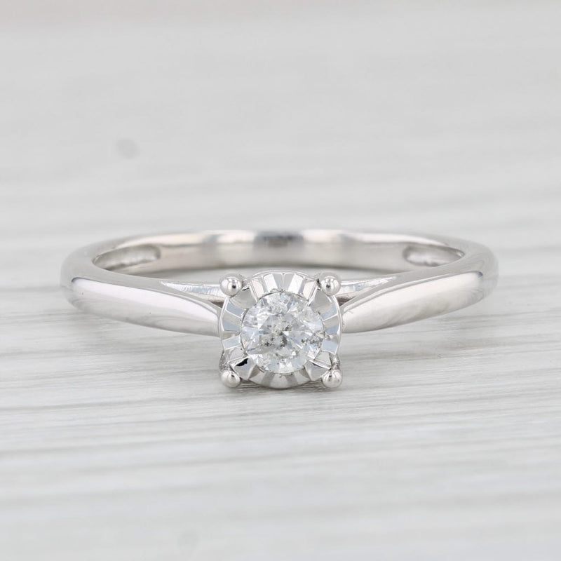 Light Gray 0.16ctw Round Diamond Solitaire Engagement Ring 10k White Gold Size 7