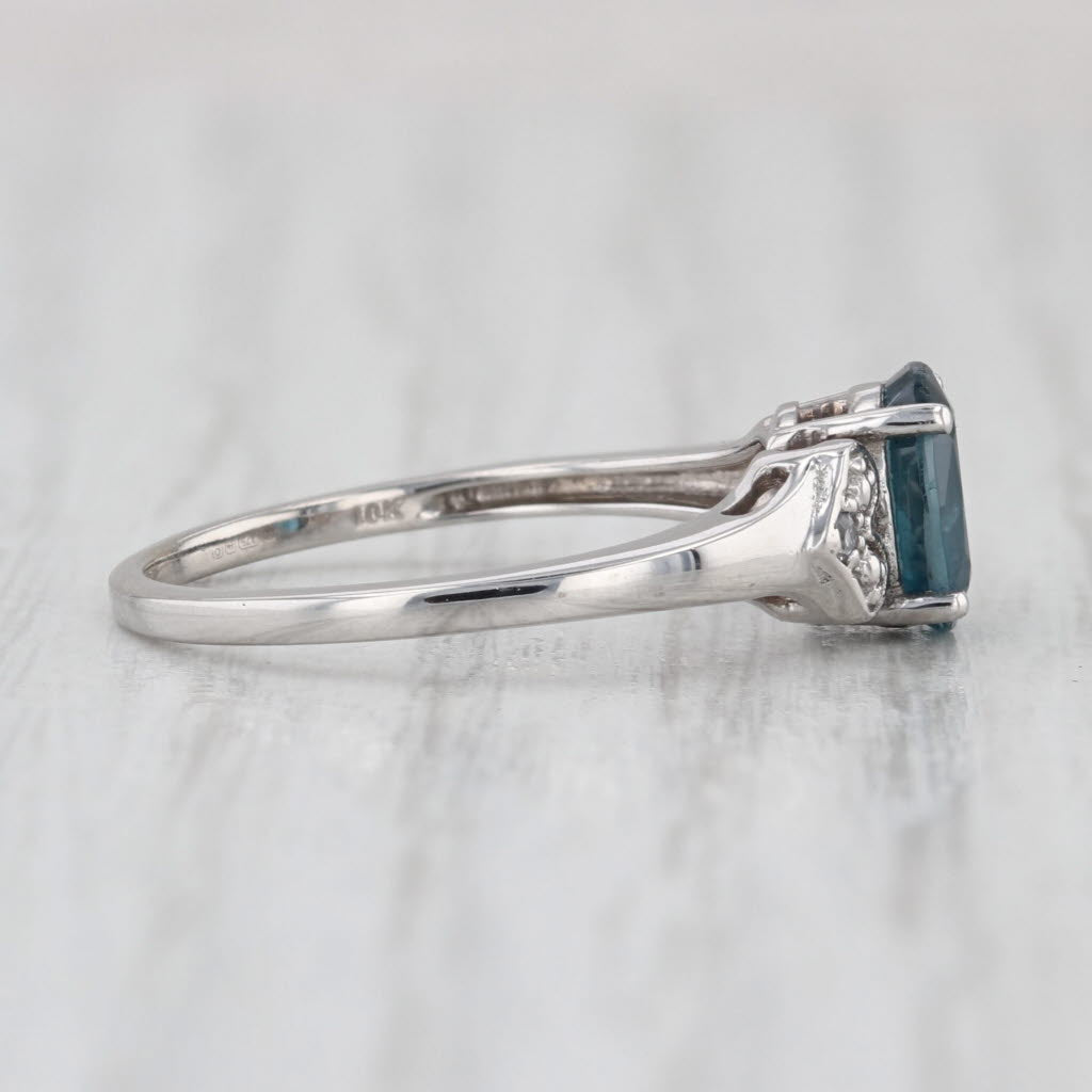 1.01ctw Oval Blue Kyanite Zircon Ring 10k White Gold Size 6.25 Heart Accents COA