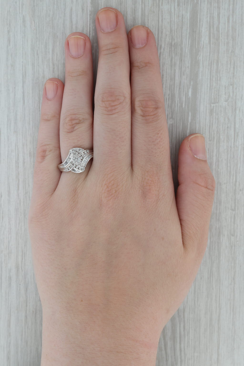 Dark Gray 0.70ctw Diamond Cluster Engagement Ring 10k White Gold Size 9