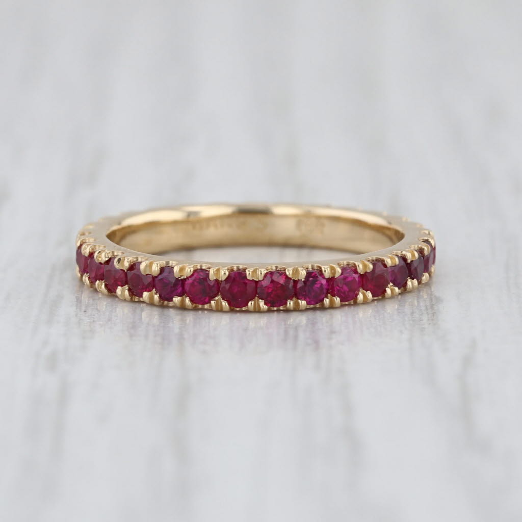 0.90ctw Natural Lab Grown Ruby Sapphire Eternity Ring 18k Gold Stackable Band
