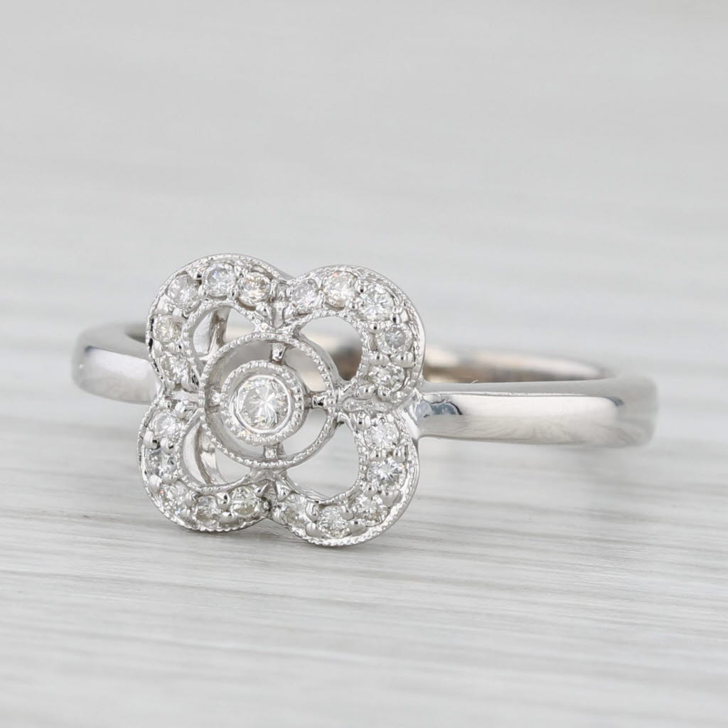 Light Gray 0.12ctw Diamond Flower Ring 14k White Gold Size 5.5