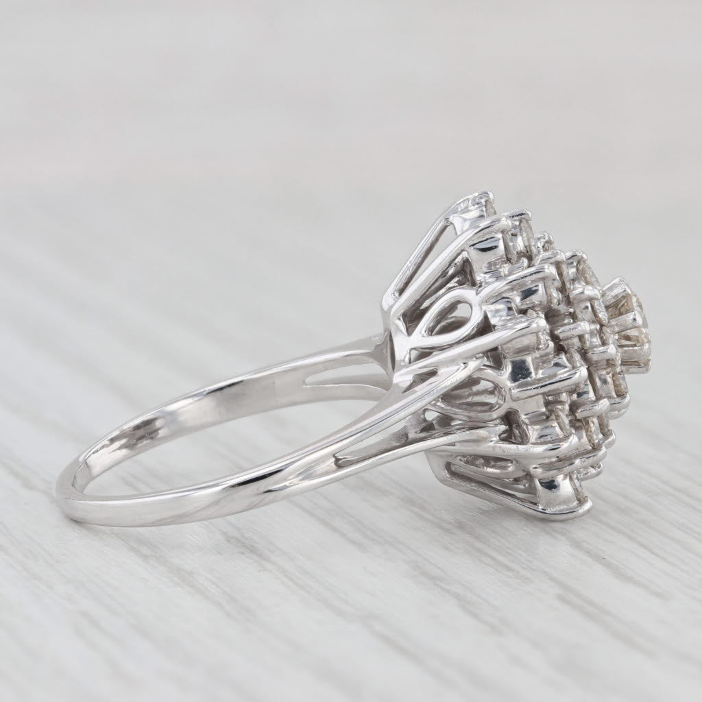 Light Gray 1.64ctw Diamond Cluster Cocktail Ring 14k White Gold Size 9