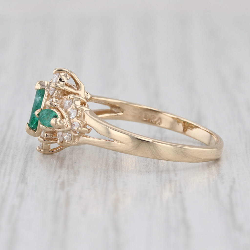 0.70ctw Marquise Emerald Diamond Halo Ring 14k Yellow Gold Size 8