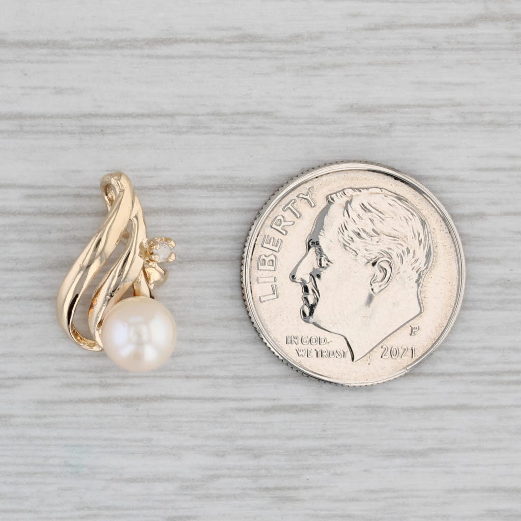Gray Cultured Pearl Diamond Pendant 10k Yellow Gold