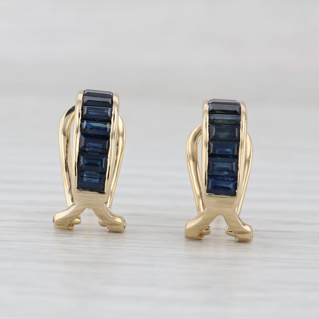 3.36ctw Blue Sapphire Journey Earrings 18k Yellow Gold Clip on or Pierced Option