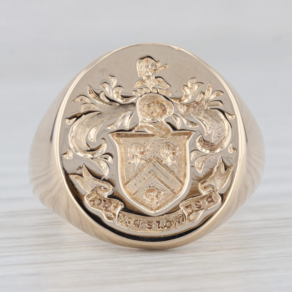 Gray Coat of Arms Wax Seal Ring 14k Yellow Gold Size 10.25 Signet